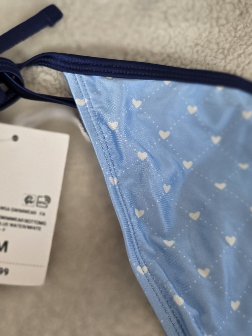 NWT Forever 21 Blue Heart Print Triangle Bikini with Navy Ties Top XL / Btm M - Picture 5 of 6